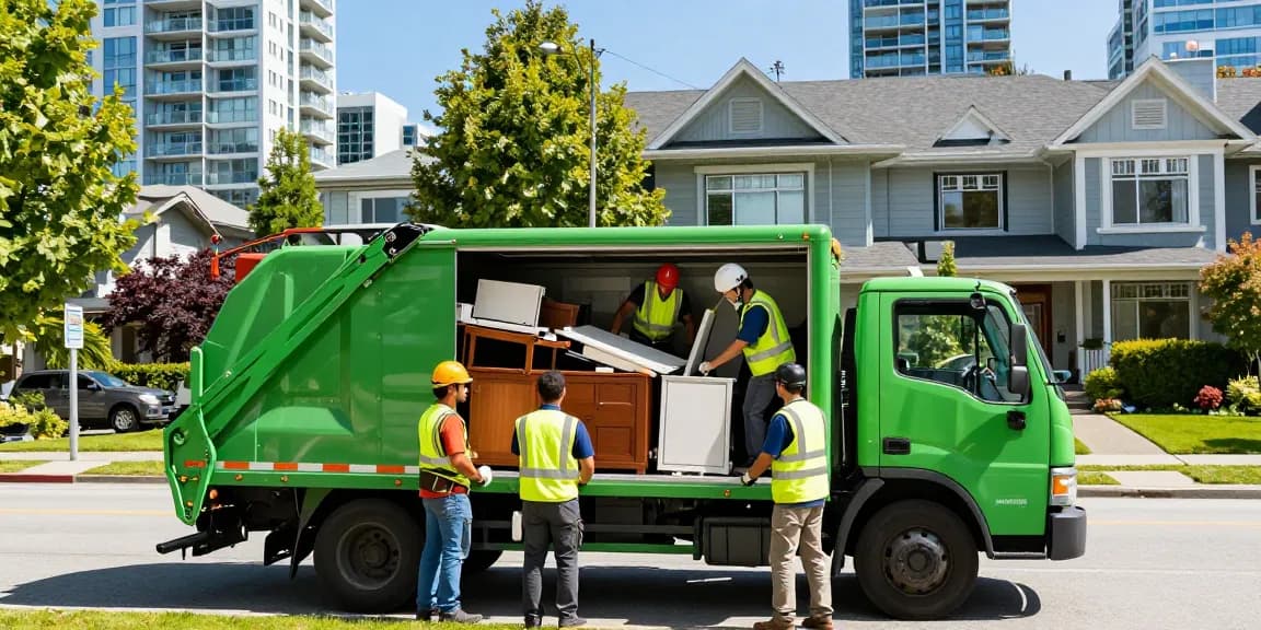 Efficient team performing target Junk Removal Vancouver service in a sunny neighborhood.