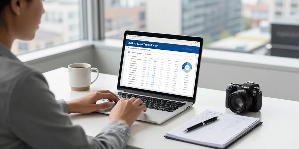 Efficiently using the quebec sales tax calculator 2026 in a modern workspace for accurate tax calculations.