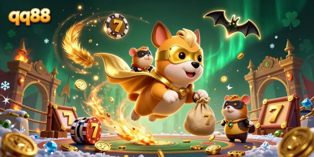Experience thrilling jackpots at qq88 with a dynamic scene showcasing casino action and excitement.