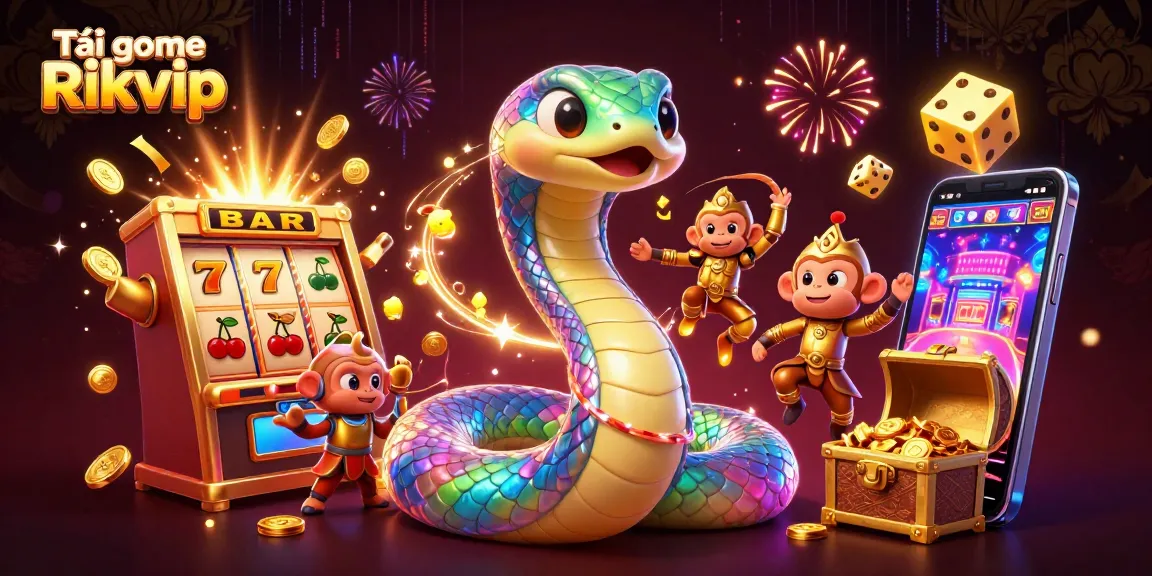 Tải game Rikvip for exciting casino adventures featuring colorful 3D elements and dynamic slot machines.