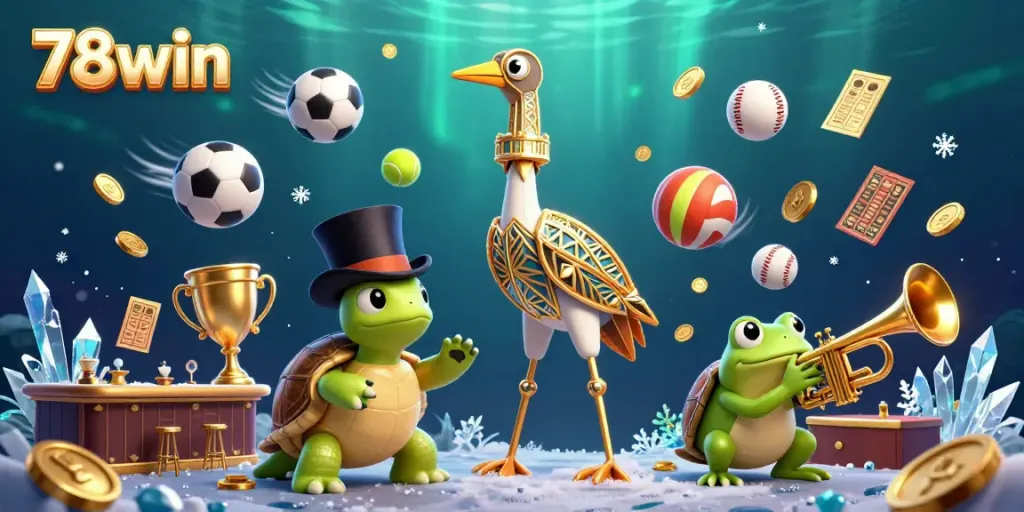Experience the excitement at 78win with a dynamic gambling-themed scene showcasing animated characters and casino elements.