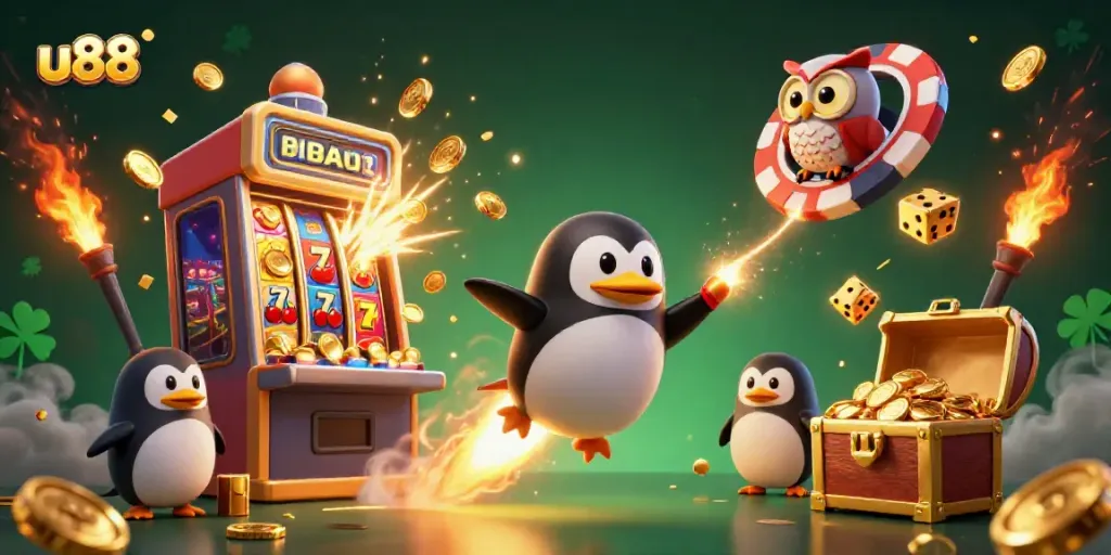 Experience thrilling gameplay with u88 as the golden penguin races towards jackpot riches.