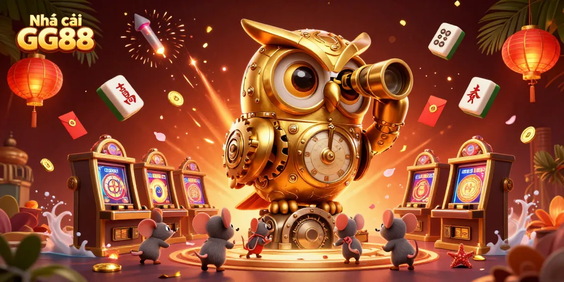 Engage with exciting gameplay at Nhà cái GG88 featuring a whimsical scene with a golden owl and lucky symbols.
