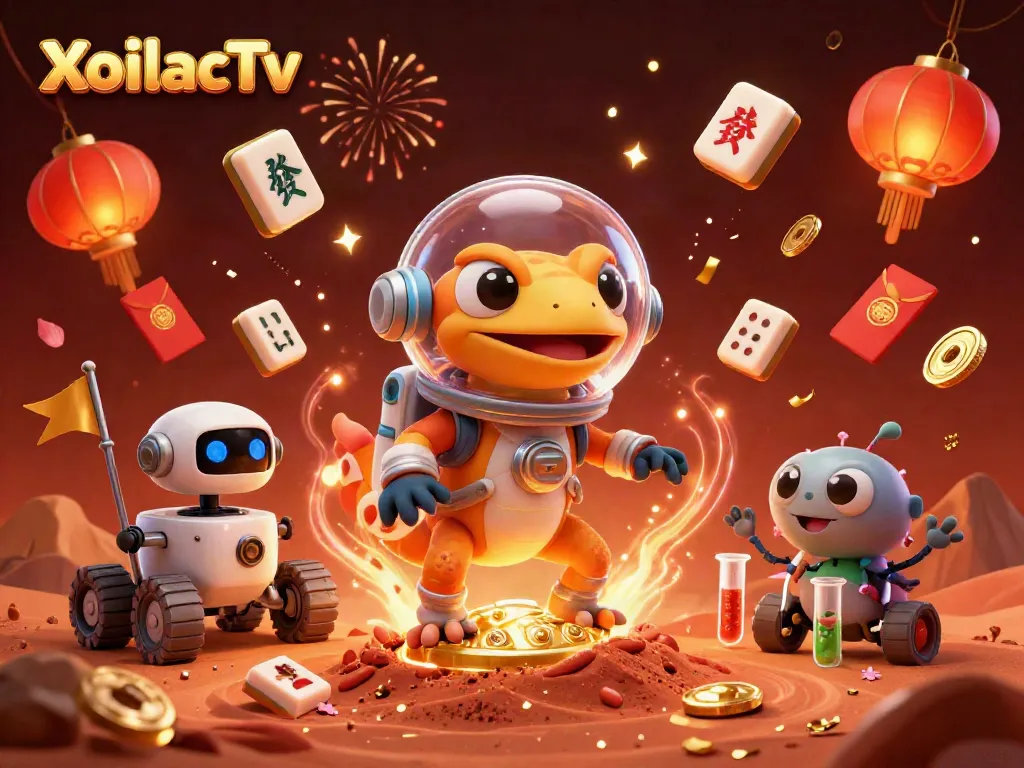 Experience the excitement of XoilacTv with a dynamic 3D scene depicting a Martian gecko discovering a hidden casino.