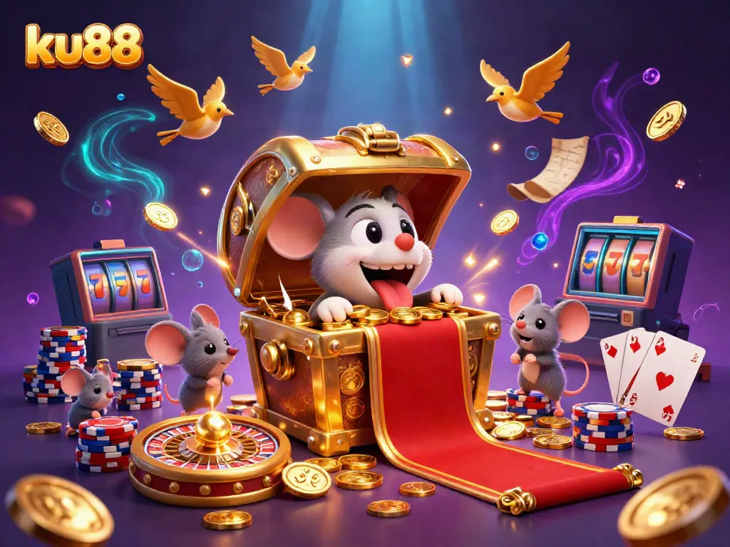 Experience the thrilling riches of ku88 with this vibrant and dynamic casino illustration.