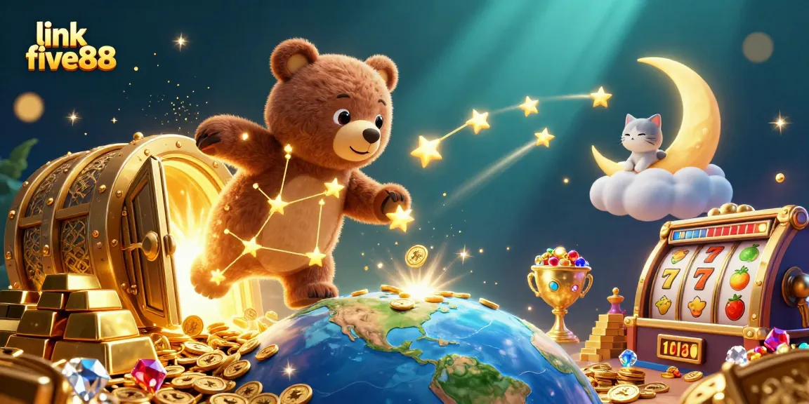 Experience winnings with link five88 as the constellation bear gathers riches in a vibrant casino scene.