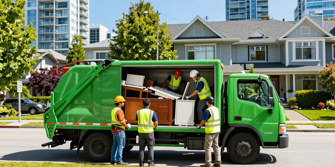 Efficient team performing target Junk Removal Vancouver service in a sunny neighborhood.