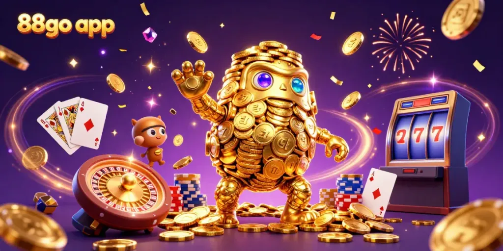 Experience the exciting world of the 88go app with a vibrant casino-themed illustration.