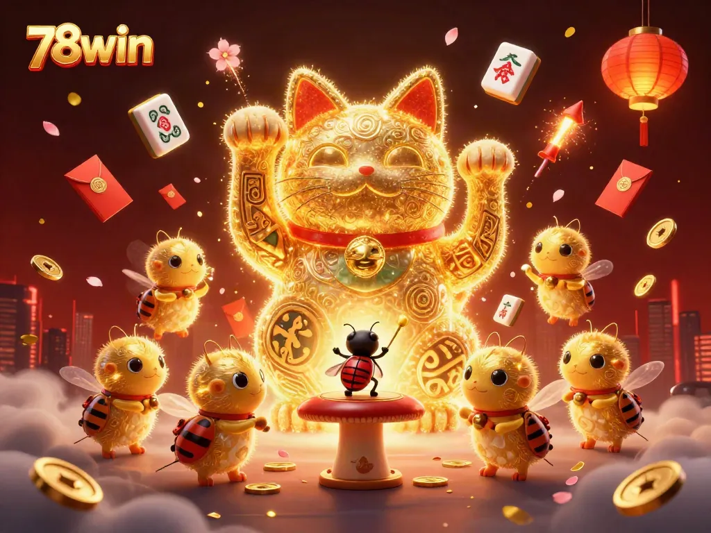 Experience exhilarating gameplay with 78win's vibrant online casino illustration featuring iconic symbols and luck elements.