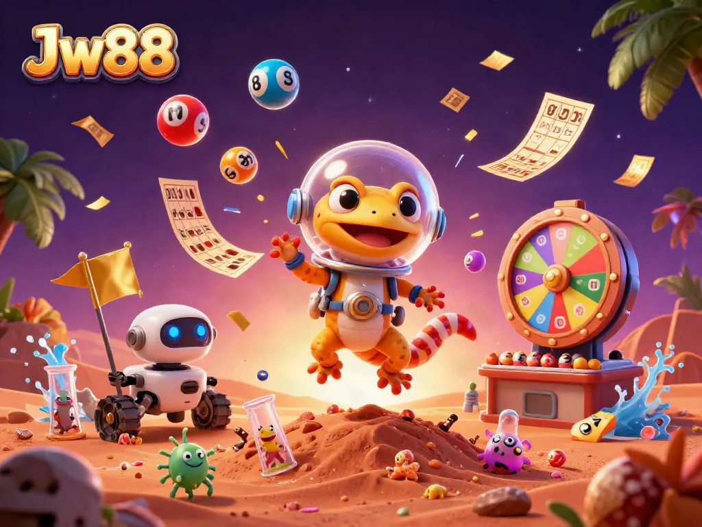 Engage in exciting games at Jw88 while a Martian gecko discovers a golden casino on Mars.