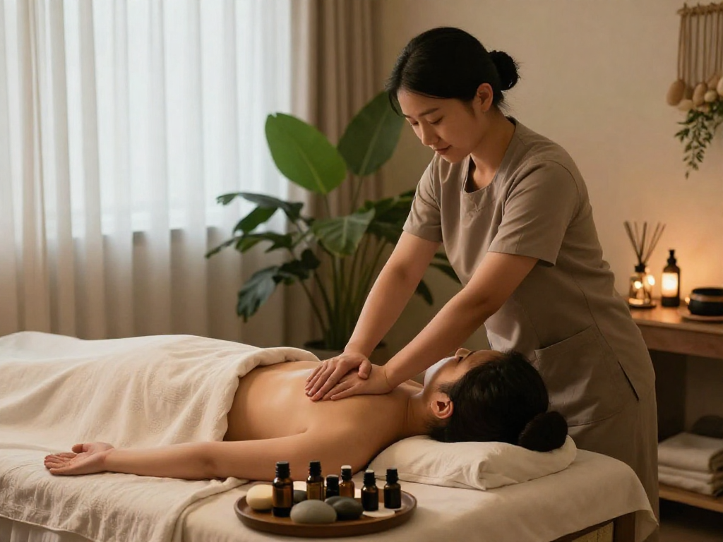 Experience a rejuvenating 금천구출장안마 massage in a serene wellness setting, showcasing calming essential oils and soothing ambiance.