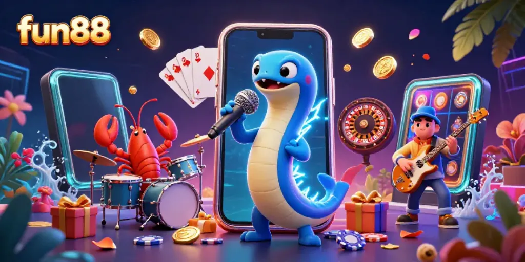 Experience fun88 excitement as an electric eel DJ energizes a vibrant underwater casino