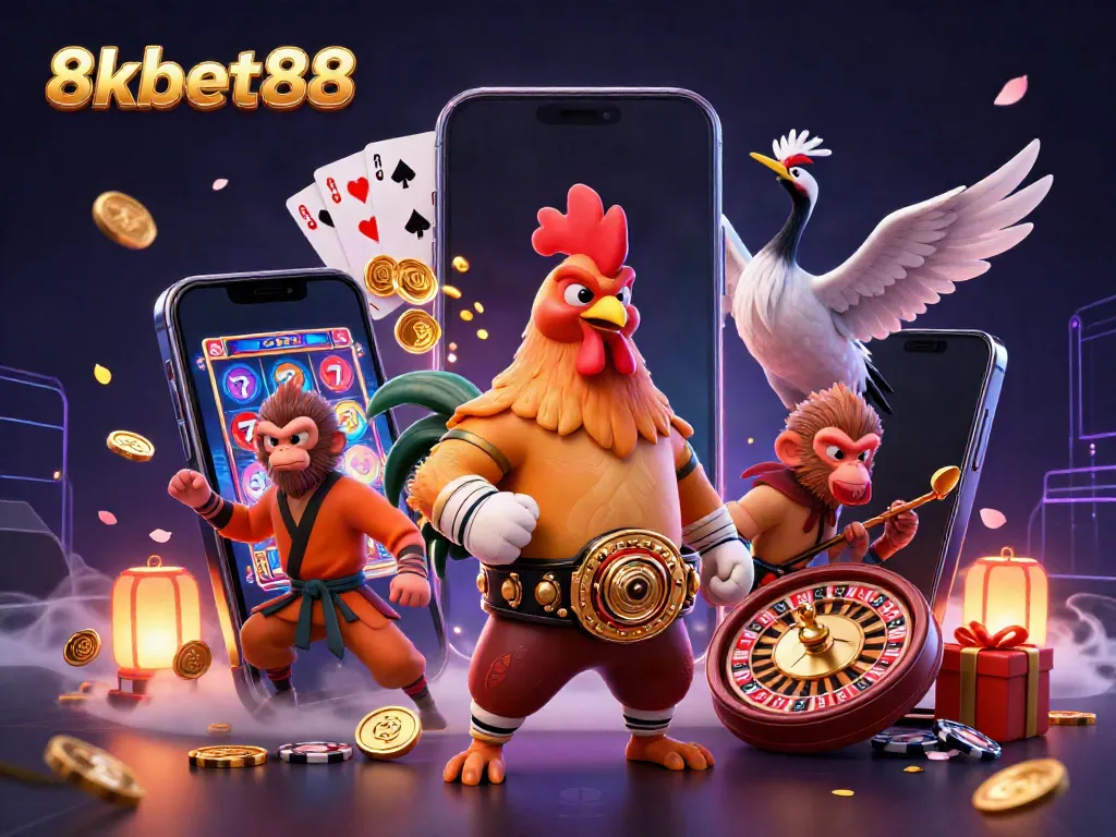 Experience thrilling gaming action at 8xbet88 with colorful slot machines and dynamic characters.