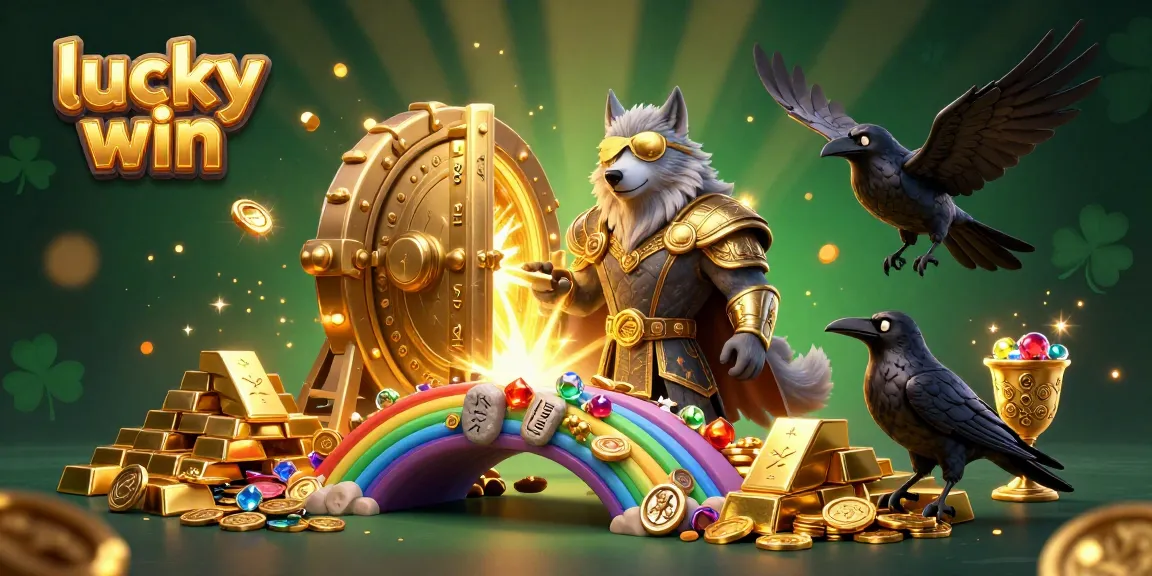 Engage with lucky win in this vibrant 3D illustration showcasing Odin and his ravens in a dynamic casino setting.