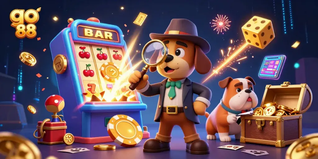 Engage with the exciting world of online gaming at go 88 with characters in a casino scene focused on treasure hunting.