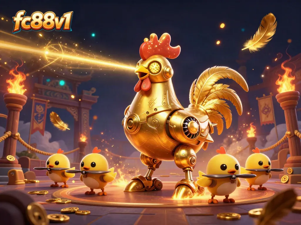 Experience thrilling action with the fc88v1 golden rooster robot leading a dynamic gaming adventure.