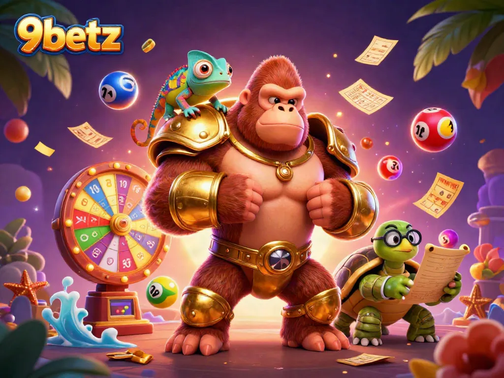 Experience dynamic lottery fun with vibrant elements in a captivating scene featuring 9betz.