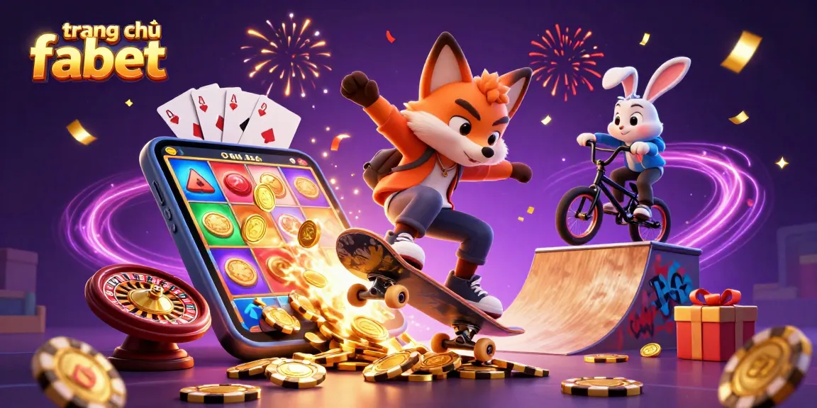 Engage with the vibrant scene at trang chủ fabet, showcasing colorful casino elements and animated characters in dynamic action.