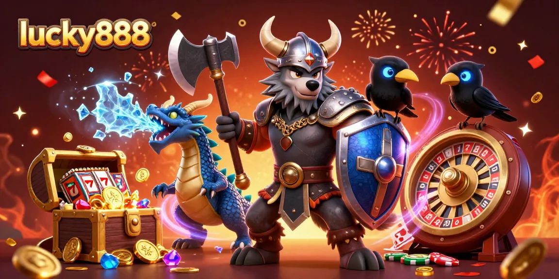 Experience thrilling action with lucky888 in this dynamic casino scene featuring vibrant characters and game elements.
