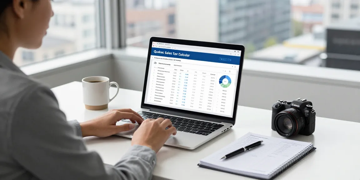 Efficiently using the quebec sales tax calculator 2026 in a modern workspace for accurate tax calculations.